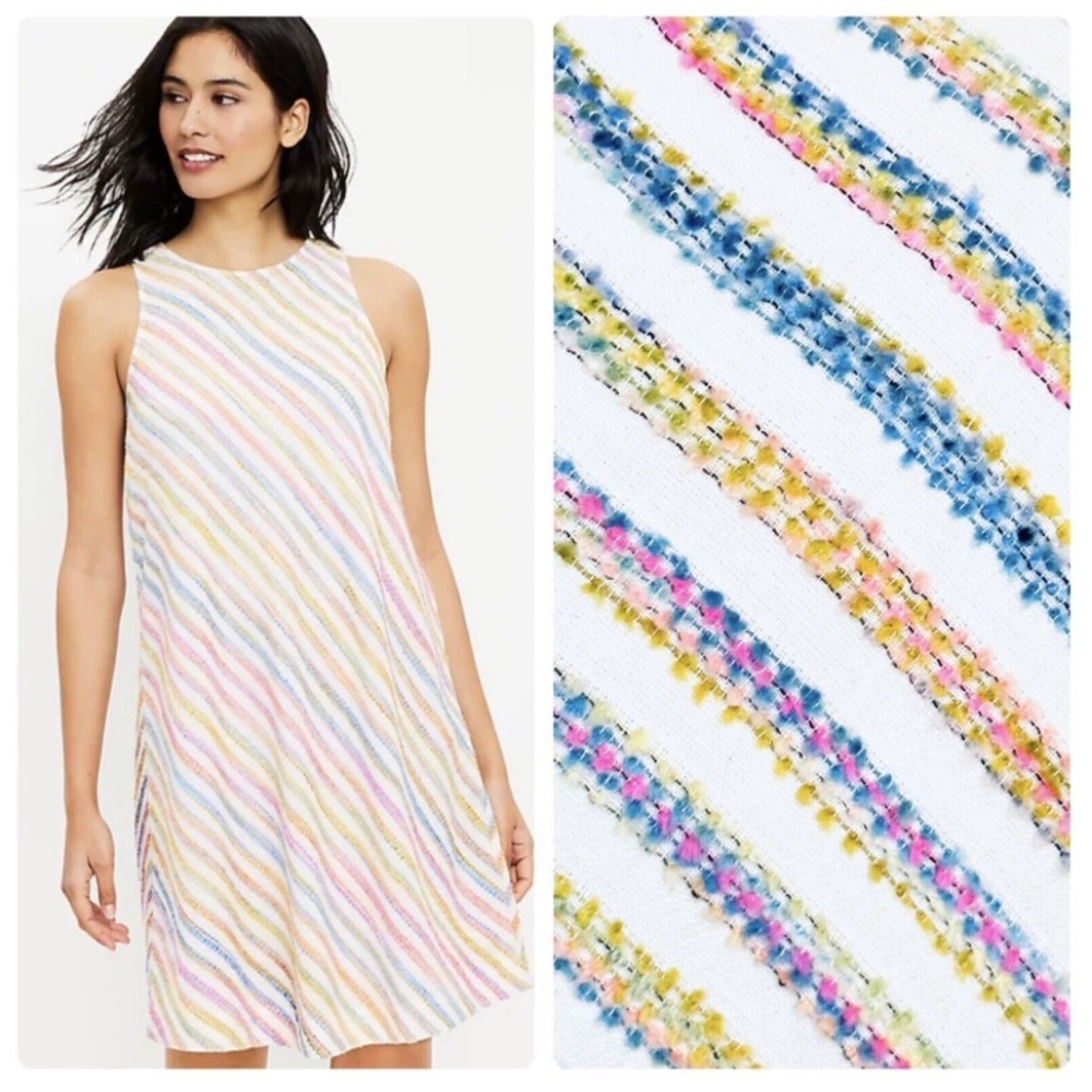 LOU & GREY sleeveless size medium knit rainbow stripes mini dress